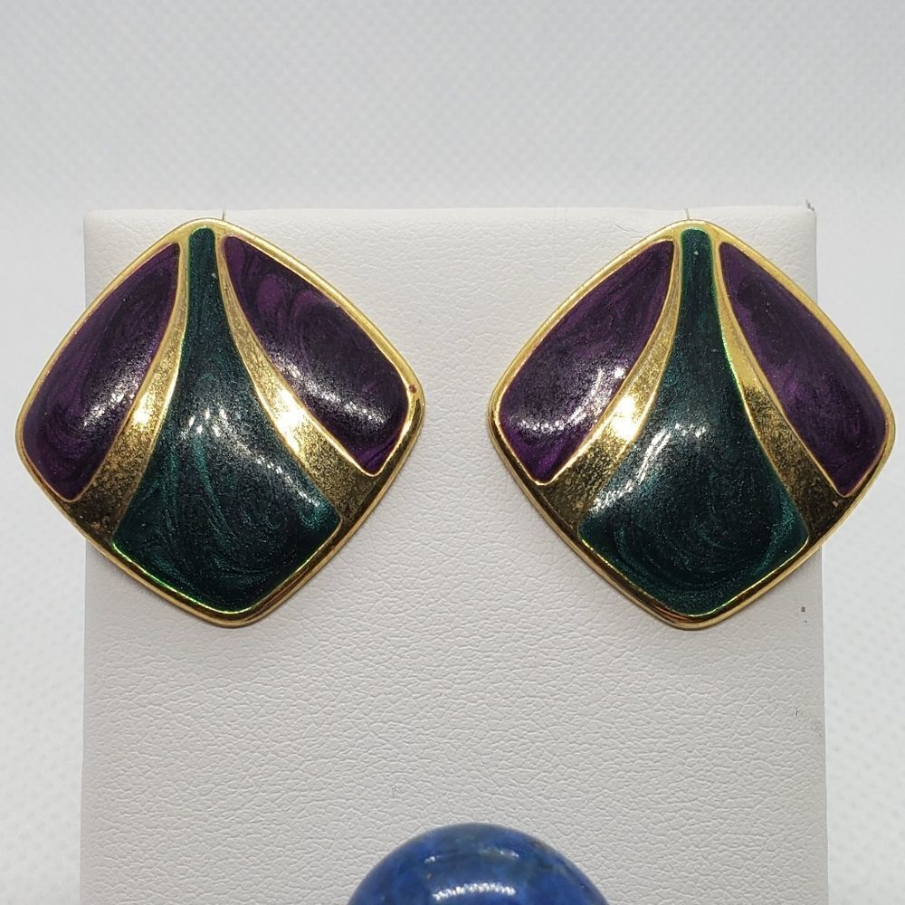 Vintage Retro Gold, Green, & Purple Earrings